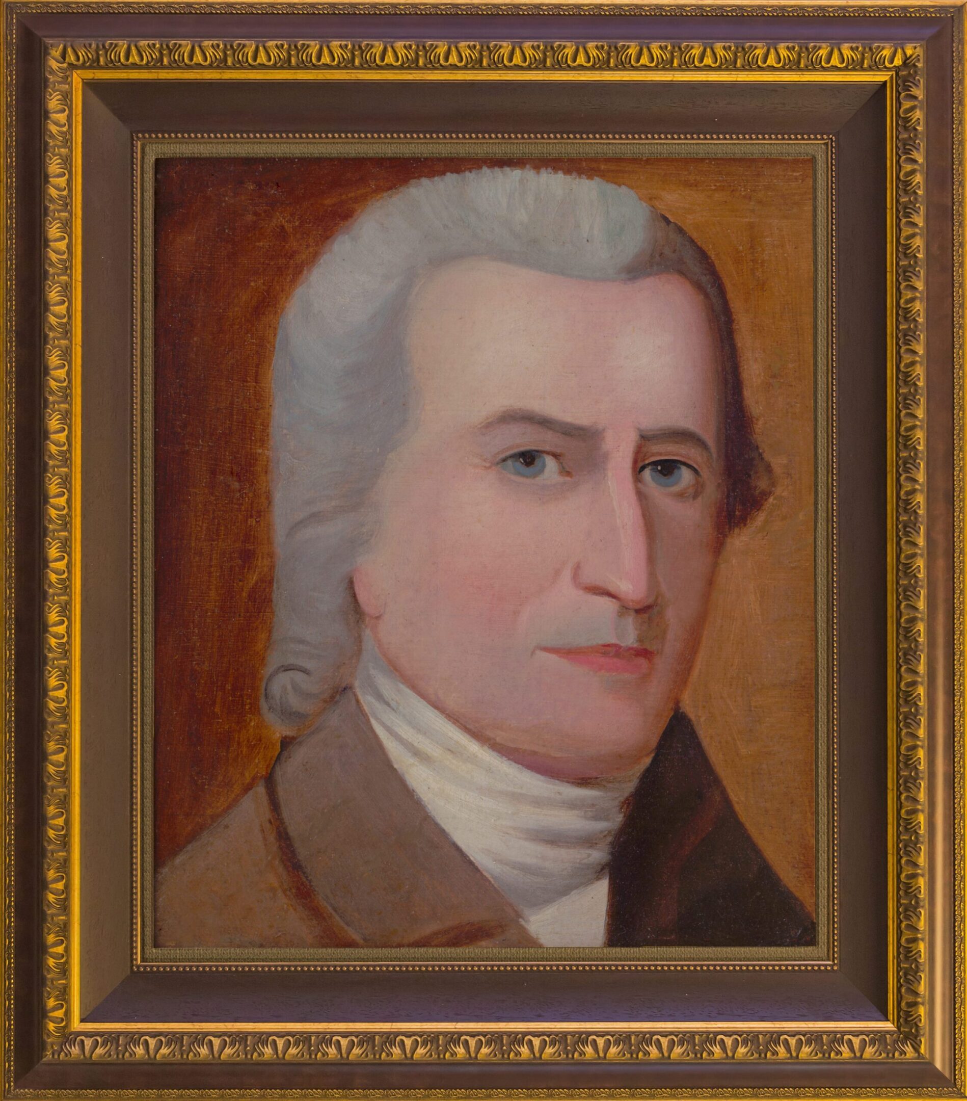 Portrait of a man with white hair in 18th-century attire.